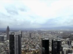 Frankfurt office buildings, Germany, downtown financial center panning (HD720p) Stock Footage