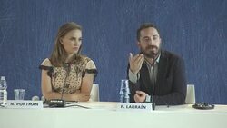INTERVIEW - Pablo Larrain on the resemblance between Natalie Portman and Jacqueline Kennedy Onassis on at 'Jackie' Press Conference Press - 73rd Venice Film Festival at Palazzo del Cinema on September 07, 2016 in Venice, Italy. Stock Footage