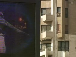 MS Shot of big television screen outdoors showing advertising with apartments / Cairo, Egypt Stock Footage