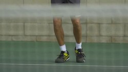Tennis player practicing returning serves. Stock Footage