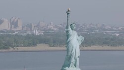 'WS AERIAL TS View of Statue of liberty / New York City, United States' Stock Footage