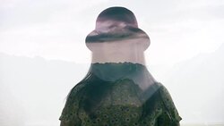 Multiple Exposure of woman in mountain Stock Footage