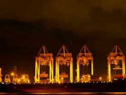 Shipyard working loading Container cargo sunrise Stock Footage