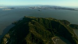 Aerial shot flying over Angel Island, a California Historical Landmark, in the San Francisco Bay. Stock Footage