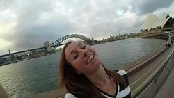 Slow motion shot of woman taking a selfie in Sydney Stock Footage