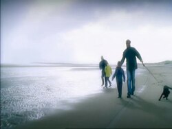 MS family play on beach Stock Footage