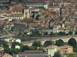WS SIDE POV Aerial view, Bergerac, Aquitaine, France Stock Footage