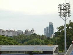 "WS Flood lights of Estadio Centenario Stadium / Montevideo, Uruguay" Stock Footage