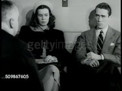 1948: MEETING WITH PRIEST: DRAMATIZATION: Roman Catholic priest telling 'John' & 'Ann' once marriage entered into contract can never be broken'What God has joined together let no man put asunder'  Christian Values, Beliefs. Instructional Video