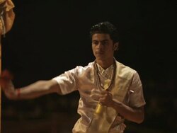 MS Man performing at Aarti Puja ceremony / Varanasi, India Stock Footage