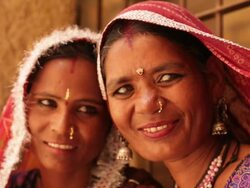 Close-up of two rajasthani women smiling, Jaisalmer, Rajasthan, India Stock Footage