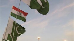 The Muslim-Islamic flags wave above Tent City in Mecca, Saudi Arabia. Stock Footage