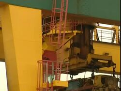 Container moved along by Crane, Container Terminal, Southampton, UK Stock Footage