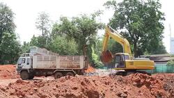 Excavator and dumpers Stock Footage