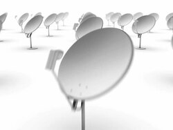 Dolly back diagonally from single Satellite Dish (Home) revealing many Stock Footage