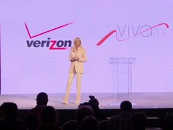 SPEECH - Marni Walden (with Jennifer Lopez) at Verizon Wireless Press Conference Announcing Viva Movil by Jennifer Lopez Stock Footage