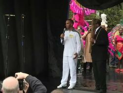 Lewis Hamilton is the first torch relay runner as Stock Footage