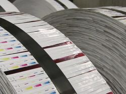 CU PAN Shot of gravure printing office / Itzehoe, Schleswig-Holstein, Germany  Stock Footage