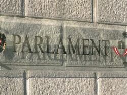 CU Parliament sign board / Vienna, Austria Stock Footage