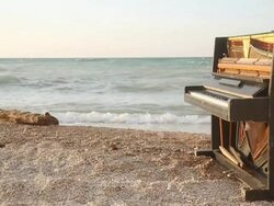 landscape with an old piano Stock Footage