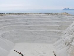 MS AERIAL Shot of conveyors and dock mine pumice with ocean / Gyali, Dodecanese, Greece Stock Footage