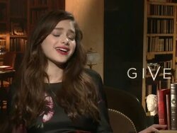 INTERVIEW - Odeya Rush on Jeff Bridges books he gives to the cast at 'The Giver' Press Junket Stock Footage