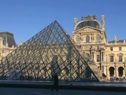MS Shot of Louvre and Pyramide with people / Paris, Ile de France, France Stock Footage
