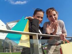 HD SLOW-MOTION: Young Women Shopping Stock Footage