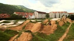 HD CRANE: BMX Dirt Jumping Stock Footage