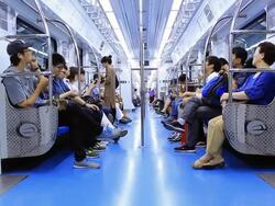 Crowd with public transportation Stock Footage