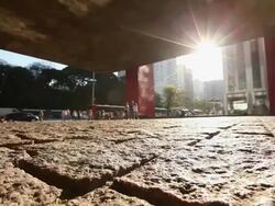 WS R/F MASP Museum at sunset / Sao Paulo, Brazil Stock Footage