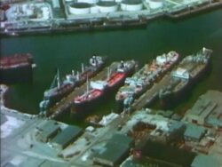 Overhead shot of ships in a harbor Stock Footage