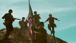 American Soldiers Taking Flag up Hill Stock Footage