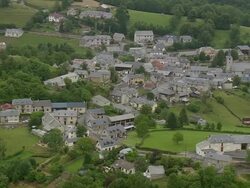 WS AERIAL TS Avezac-Prat-Lahitte and castle / Midi Pyrenees, France Stock Footage
