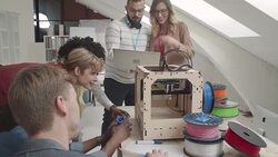 4K: Creative People Working By 3D Printer. Stock Footage