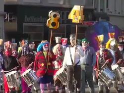 MS Shot of masked people walking on street and celebrating in Basel Carnival (Basler Fasnacht) / Basel, Switzerland Stock Footage