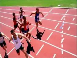 MS high speed Top view relay athletes passing on baton, Australia Stock Footage