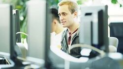 University Students using computer lab Stock Footage