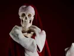 Human skeletal Santa Claus waving Stock Footage
