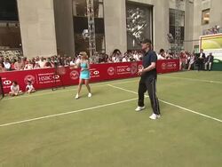 EVENT CAPSULE REPORTER/CHYRON: HSBC Bank presents Wimbledon 2011 At Rockefeller Center Stock Footage