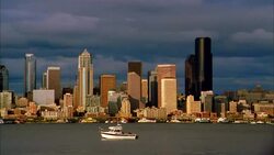 Grey clouds create shadows on the Seattle skyline. Stock Footage
