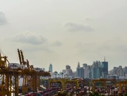 Cargo ship loading port Stock Footage