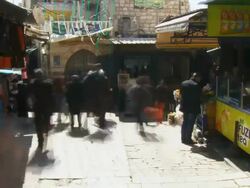 MS T/L Shot of People walking up and down steps at Nablus gate / Jerusalem, Judea, Israel Stock Footage
