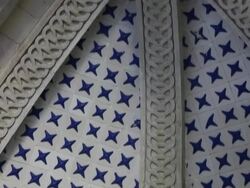 Sintra, Pena National Palace, tiles decorations in the passageway to the great balcony Stock Footage