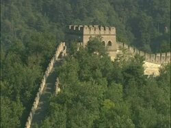 MS Great Wall of China on hillside, Mutianyu, China Stock Footage
