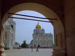 Cathedral of the Annunciation as seen though archway Stock Footage