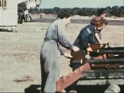 Members of the Australian Air Force looking at camera. WAAAF women repair rockets and install them into Bristol Beaufighter planes, Australia 1943 Stock Footage