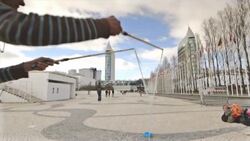 Lisbon Slow Motion blowing Big Bubbles Stock Footage