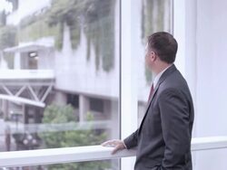  MS Two businessmen meeting and shaking hands / Seattle, Washington, United States Stock Footage