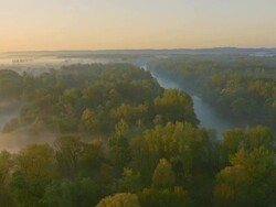 AERIAL Mur river in the morning mist Stock Footage